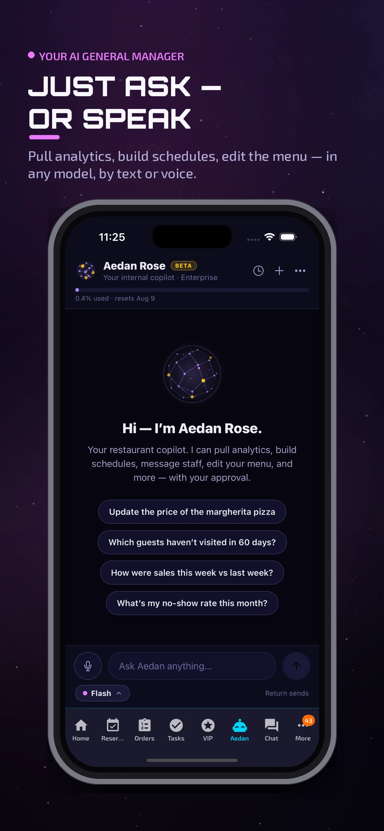 Aedan Rose Copilot on an iPhone, chatting in plain language and executing approved actions on the go