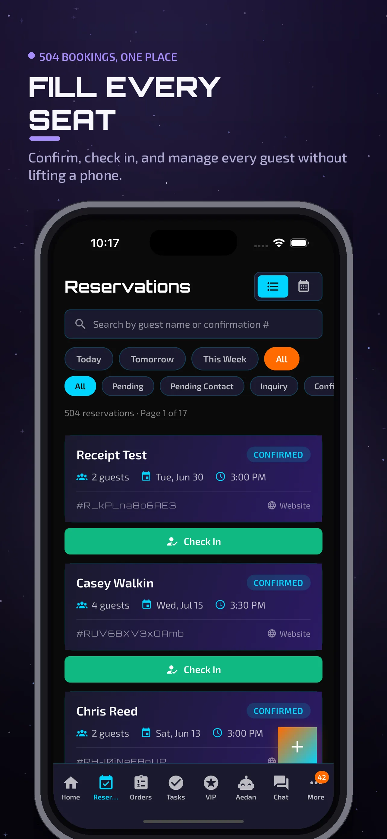 Aedan Rose reservations on an iPhone — the same platform that runs your schedule also takes guest bookings